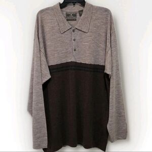 International Waters Mens L 100% Merino Wool Oversized Polo Sweater Quiet Luxury